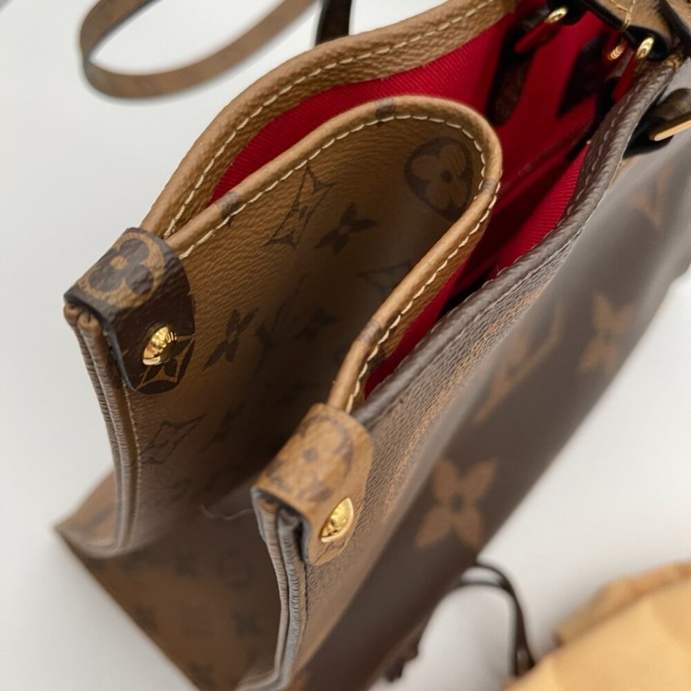 Louis Vuitton Monogram Reverse On The Go GM Shoulder Tote Beige/Brown (141975) - Picture 5 of 11